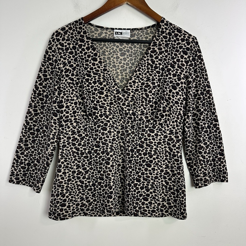 Vintage Y2K Faux Wrap Babydoll Top Womens L Animal Print Mesh Fairy Clubwear‎